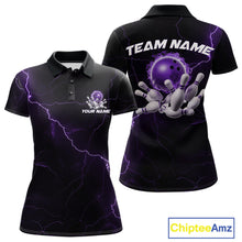 Load image into Gallery viewer, Custom Purple Thunder Lightning Flame Bowling Ball Women Bowling Team Shirt Bowler Outfit IPHW10671