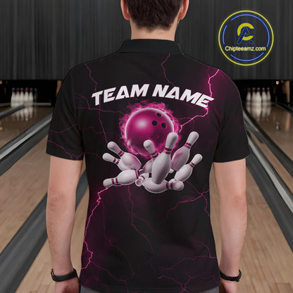 Custom Pink Thunder Lightning Flame Bowling Ball Men Bowling Team Shirt Bowler Outfit IPHW10673