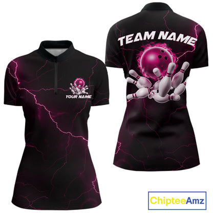 Custom Pink Thunder Lightning Flame Bowling Ball Women Bowling Team Shirt Bowler Outfit IPHW10673