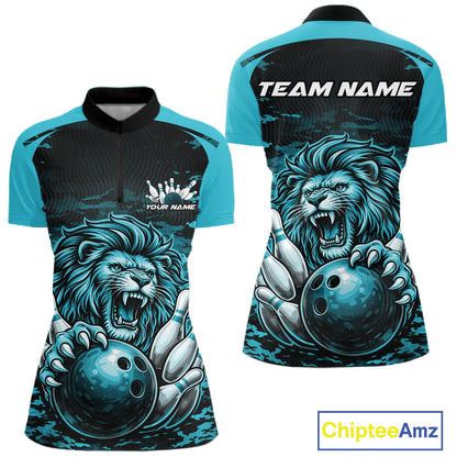 Custom Orange Camo Lion Bowling Women Quarter-Zip Shirt, Lion Bowling Team League Shirt IPHW10369