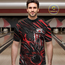 Load image into Gallery viewer, Custom Red American Flag Flame Men Bowling Quarter-Zip Shirt, Patriotic Bowling Jersey IPHW11175
