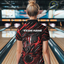 Load image into Gallery viewer, Custom Red American Flag Flame Women Bowling Quarter-Zip Shirt, Patriotic Bowling Jersey IPHW11175
