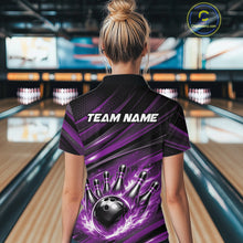 Load image into Gallery viewer, Custom Purple Fire Flame Bowling Team Women Quarter-Zip Shirt, Bowling League Shirt IPHW11187