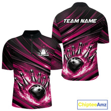 Load image into Gallery viewer, Custom Pink Fire Flame Bowling Team Men Quarter-Zip Shirt, Bowling League Shirt IPHW11189