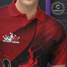 Load image into Gallery viewer, Custom Red Flame Bowling Team Men Polo Shirt, Bowling League Shirt Bowler Outfits IPHW11190