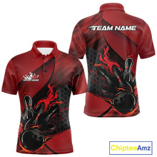 Load image into Gallery viewer, Custom Red Flame Bowling Team Men Polo Shirt, Bowling League Shirt Bowler Outfits IPHW11190