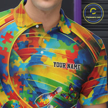 Load image into Gallery viewer, Custom Colorful Autism Awareness Bowling Team Men Polo Shirt, Puzzles Bowling Shirt IPHW11213