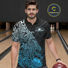 Load image into Gallery viewer, Custom Black And Blue Polynesian Tribal Turtle Bowling Men Polo Team Shirts Outfit IPHW10979
