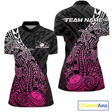 Load image into Gallery viewer, Custom Black And Pink Polynesian Tribal Turtle Bowling Women Quarter-Zip Team Shirts IPHW10980