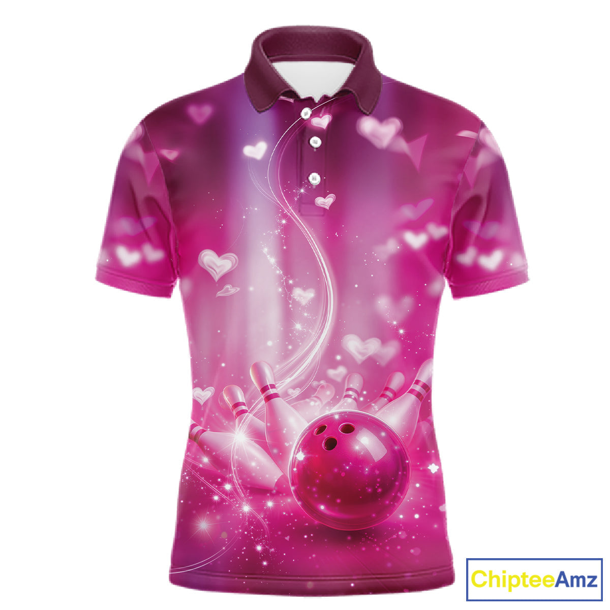 Custom Pink Valentine Bowling Couple Shirts, Pink Heart Theme Bowling Jerseys With His Name And Her Name IPHW10474