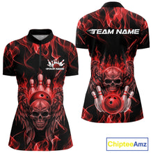 Load image into Gallery viewer, Custom Black And Red Flame Skull With Wings Women Bowling Shirt, Halloween Team Shirt IPHW10165