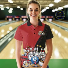 Load image into Gallery viewer, Custom Red Funny Bowling Women Polo Shirts, Bowling And Beer Party Bowlers Outfit IPHW10816