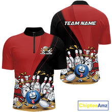 Load image into Gallery viewer, Custom Red Funny Bowling Men Quarter-Zip Shirts, Bowling And Beer Party Bowlers Outfit IPHW10816