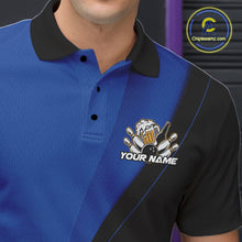 Load image into Gallery viewer, Custom Blue Funny Bowling Men Polo Shirts, Bowling And Beer Party Bowlers Outfit IPHW10818