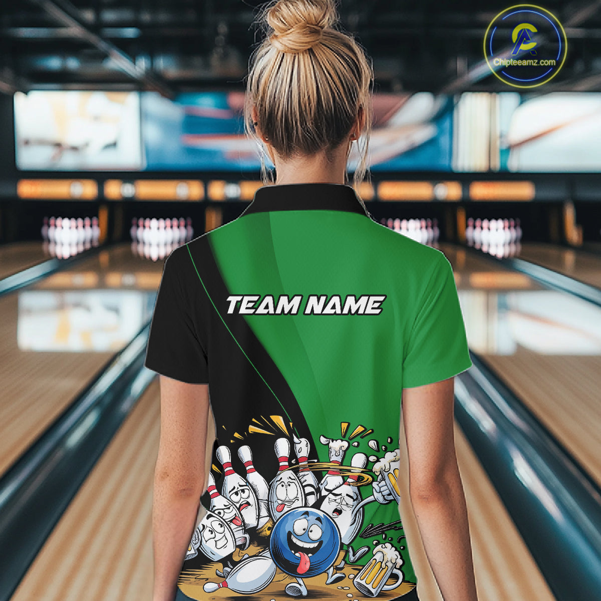 Custom Green Funny Bowling Women Shirts, Bowling And Beer Party Bowlers Outfit IPHW10819