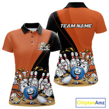 Load image into Gallery viewer, Custom Orange Funny Bowling Women Polo Shirts, Bowling And Beer Party Bowlers Outfit IPHW10820