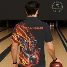 Load image into Gallery viewer, Custom Patriotic Flame Men And Women Bowling Team Shirt, US Flag Bowling League Team Shirt IPHW10193