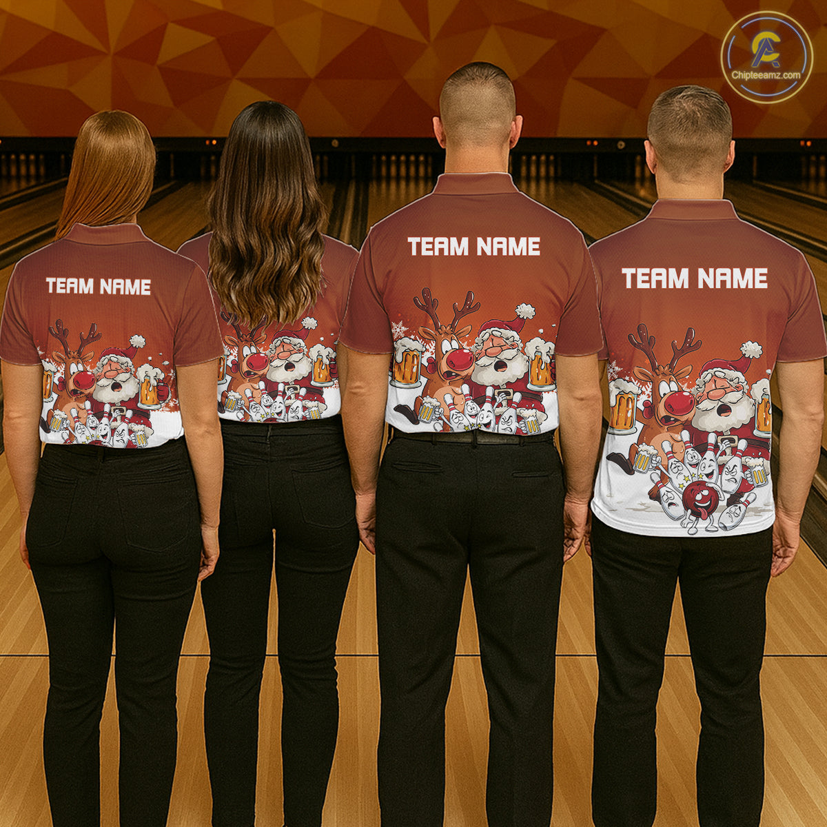 Custom Orange Funny Christmas Men Bowling Shirts, Bowling And Beer Xmas Party Shirt IPHW10206