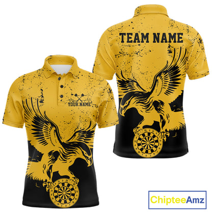 Custom Grunge Yellow Eagle Dart Team Men Polo Shirts, Vintage Dart Uniform Players Outfit IPHW9968
