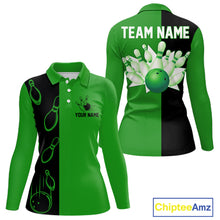 Load image into Gallery viewer, Green and Black retro vintage Bowling polo, quarter zip shirts for Women custom Bowling team jerseys NQS11564