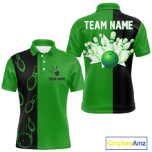 Load image into Gallery viewer, Green and Black retro vintage Bowling polo, quarter zip shirts for men custom Bowling team jerseys NQS11564