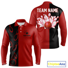 Load image into Gallery viewer, Red and Black retro vintage Bowling polo, quarter zip shirts for men custom Bowling team jerseys NQS11565