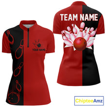 Load image into Gallery viewer, Red and Black retro vintage Bowling polo, quarter zip shirts for Women custom Bowling team jerseys NQS11565