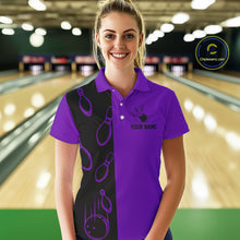 Load image into Gallery viewer, Purple and Black retro vintage Bowling polo, quarter zip shirts for Women custom Bowling team jerseys NQS11566