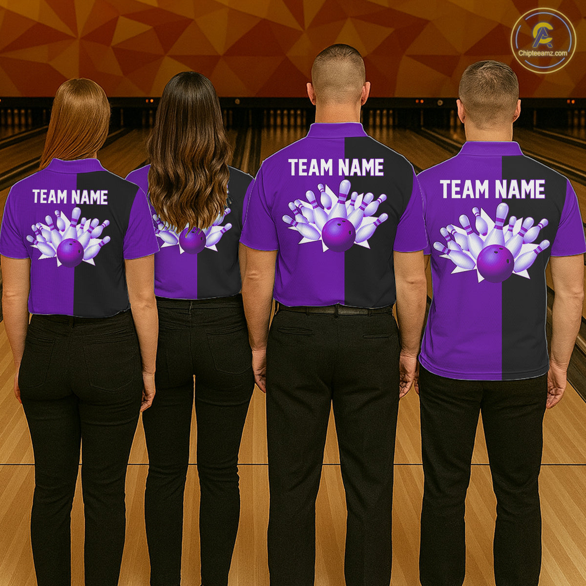 Purple and Black retro vintage Bowling polo, quarter zip shirts for Women custom Bowling team jerseys NQS11566