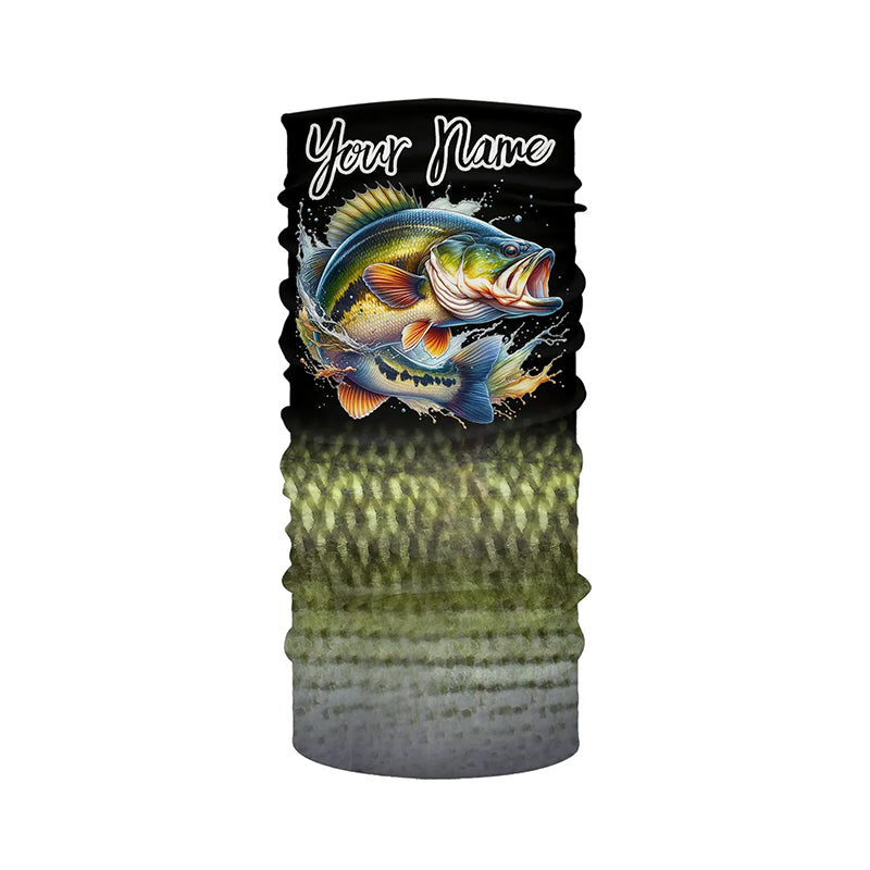 Largemouth Bass fishing Custom sun protection black long sleeve fishing shirts, Bass scales jerseys NQS4130