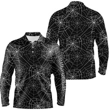 Load image into Gallery viewer, Funny Mens golf polo shirts spider web black Halloween background custom men's golf apparel NQS6154