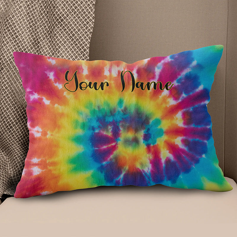 Personalized colorful tie dye background custom name Canvas, Linen Throw Pillow NQS7021
