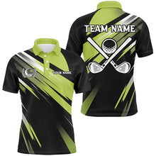 Load image into Gallery viewer, Green and Black Mens golf polo shirts custom golf ball clubs golf attire for men, golfing gifts NQS7531