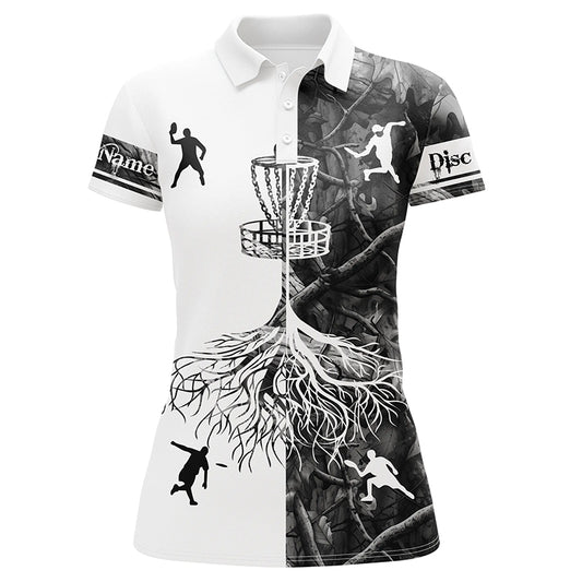 Women disc golf polo shirts gray camo custom name disc golf team shirt, disc golf gifts NQS6897