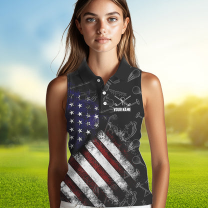 Retro American Flag Eagle Golf Women Sleeveless Polos Custom Patriotic Golf Team Jersey best golf gift NQS9633