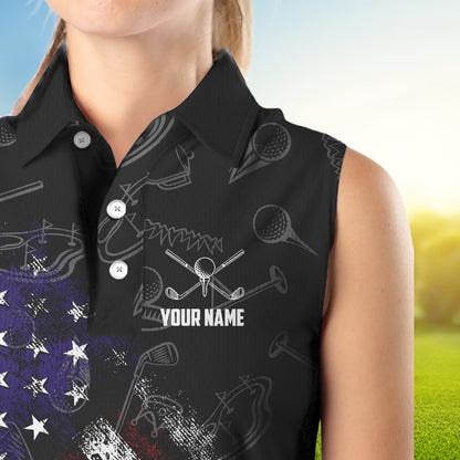 Retro American Flag Eagle Golf Women Sleeveless Polos Custom Patriotic Golf Team Jersey best golf gift NQS9633