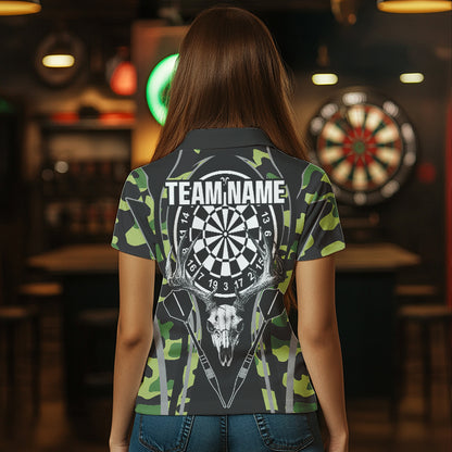 Deer Skull Darts Board Green Camo Darts Polo, Quarter zip Shirts For Women Custom Team Darts Jersey NQS9636