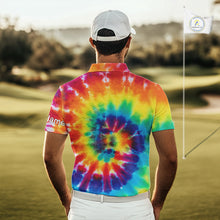 Load image into Gallery viewer, Mens golf polo shirts colorful tie dye pattern custom It's in my DNA peace love golf top for mens NQS10391