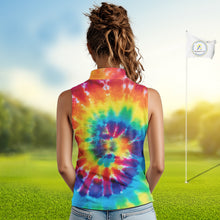 Load image into Gallery viewer, Women Sleeveless Polos colorful tie dye pattern custom It's in my DNA peace love golf top for ladies NQS10391