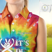 Load image into Gallery viewer, Women Sleeveless Polos colorful tie dye pattern custom It's in my DNA peace love golf top for ladies NQS10391