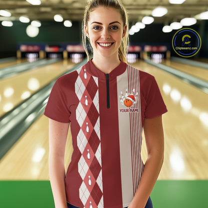 Retro Red argyle pattern Christmas Santa Bowling shirts For Women custom bowling team jerseys Outfits NQS10994