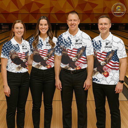 Red, White, Blue American Flag Eagle Women Bowling Shirts Custom Patriotic Camo Bowling Team Jersey NQS11192