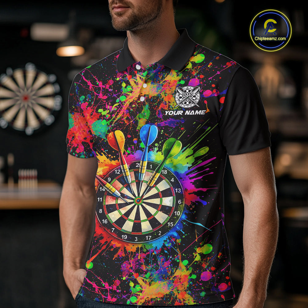Colorful watercolor Dartboard Shirt for mens Custom Dart jerseys for team, dart league shirts NQS11397