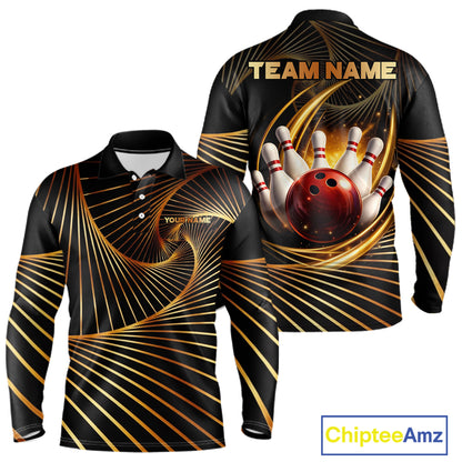 Custom Black and Gold Bowling Polo, Quarter Zip Shirts for Men, Team Bowling League Jerseys NQS11599