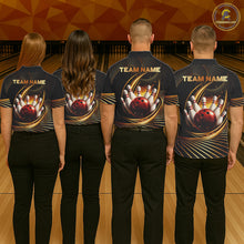 Load image into Gallery viewer, Custom Black and Gold Bowling Polo, Quarter Zip Shirts for Men, Team Bowling League Jerseys NQS11599
