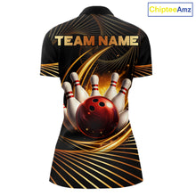 Load image into Gallery viewer, Custom Black and Gold Bowling Polo, Quarter Zip Shirts for Women, Team Bowling League Jerseys NQS11599