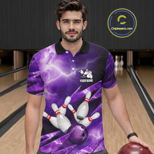 Load image into Gallery viewer, Purple Storm Lightning Thunder Bowling Polo, Quarter Zip Shirt For Men Custom Bowling Team Jersey NQS11720