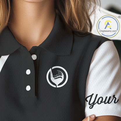 Women golf polo shirt custom name black and white golf shirt, team golf shirts ladies NQS9844