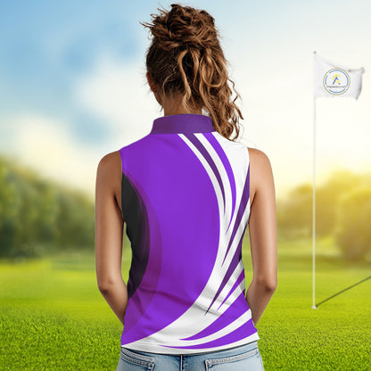 Women sleeveless polo shirt custom name purple and white golf shirt, team golf shirts ladies NQS9845