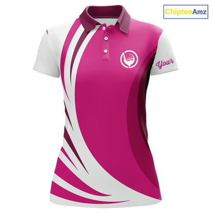 Women golf polo shirt custom name pink and white golf shirt, team golf shirts ladies NQS9846